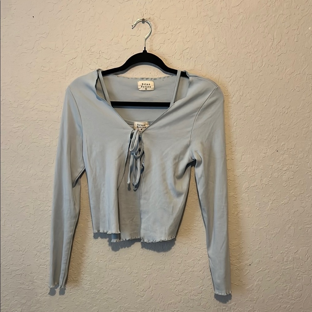 Blue Cami & Tie Front Cardign Set